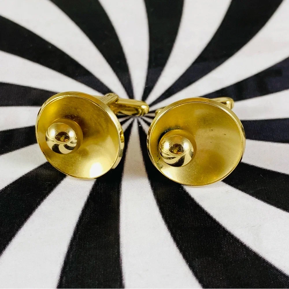 Vintage Gold Cuff Links in the shape of a martini with olive.